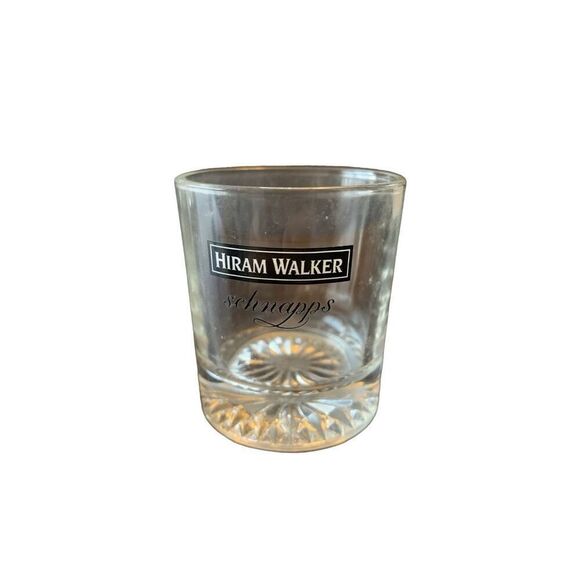 Pre Owned Hiram Walker Schnapps Shotglass Shot Tasting Glass Black Logo - Picture 2 of 7